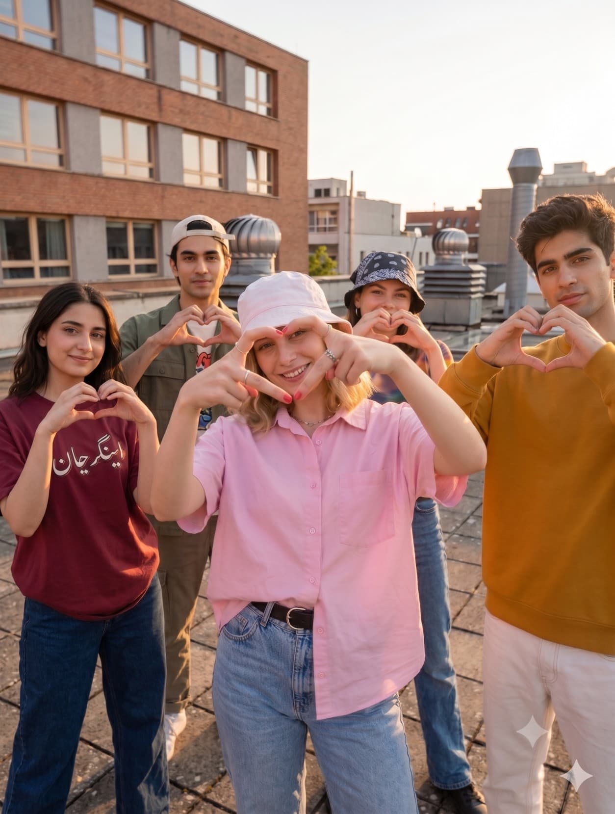 Young people making heart signs